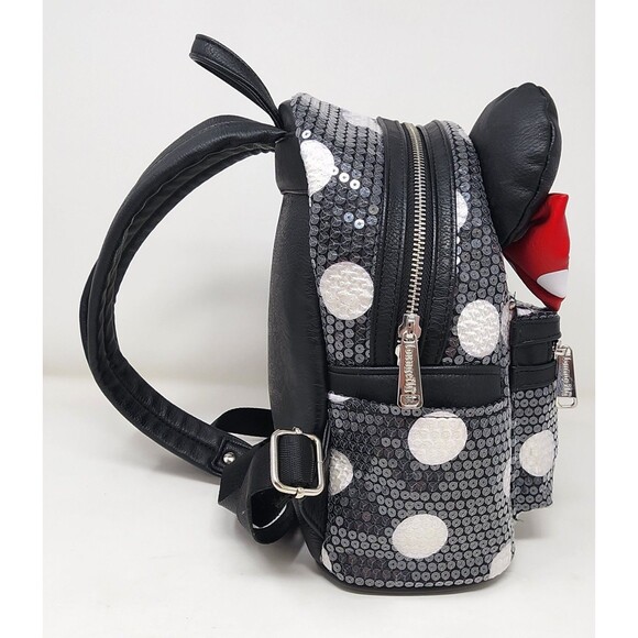 Loungefly Disney Parks Minnie Mouse Sequined Black Polka-Dot Backpack Mouse Ears - Picture 7 of 15